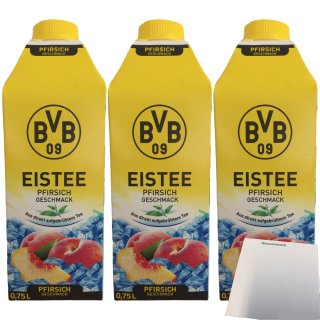 BVB Eistee Pfirsich 30% weniger Zucker 3er Pack (3x750ml Packung) + usy Block