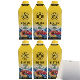 BVB Eistee Pfirsich 30% weniger Zucker 6er Pack (6x750ml Packung) + usy Block