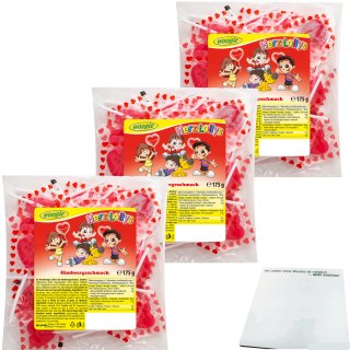 Woogie Herzlollys Himbeergeschmack 3er Pack (3x175g Packung) + usy Block