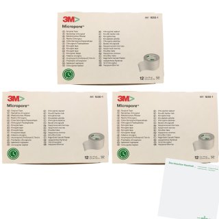 3M Micropore Vliespflaster weiß 3er Pack (3x12x 2,5cm x 9,1m Packung) + usy Block