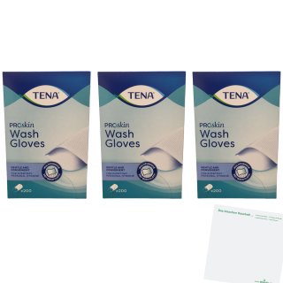 Tena Wash Glove Waschhandschuhe ohne Folie 3er Pack (3x200 Stück Packung) + usy Block