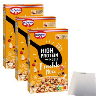 Dr. Oetker High Protein Müsli Früchte Mix 3er Pack (3x400g Packung) + usy Block