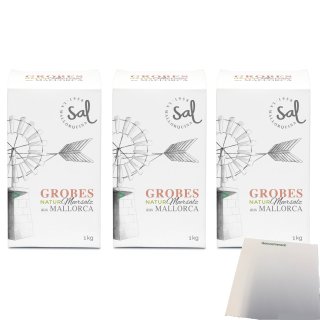 La Mallorquina Grobes Meersalz aus Mallorca 3er Pack (3x1kg Packung) + usy Block