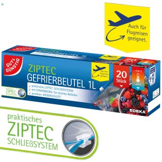 Gut&Günstig Ziptec Gefrierbeutel Flughafenbeutel 1 Liter (20 Beutel)