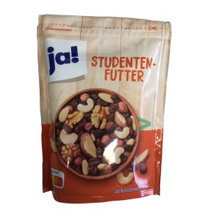 Ja Studentenfutter Nussmischung aus erlesenen Nusssorten mit Rosinen Vegan (200g Packung)