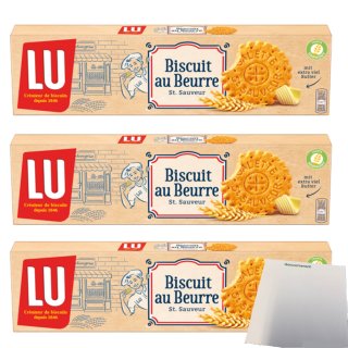 LU Biscuit Au Beurre St. Sauveur leckere Butterkekse mit intensivem Aroma knackig zart (3x 130g Packung) + usy Block