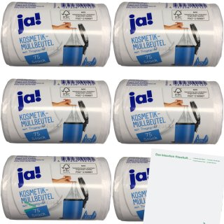 Ja Müllbeutel Kosmetik-Müllbeutel mit Tragegriff 10L (6 Rollen 450 Beutel) 36x44cm + usy Block