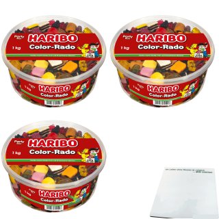 Haribo Color-Rado Fruchtgummi Lakritz Mischung 3kg (3x1kg Runddose) + usy Block