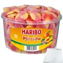 Haribo Pfirsiche Fruchtgummi gezuckert fruchtiger Genuss 150 Stück (1,35kg Dose) + usy Block