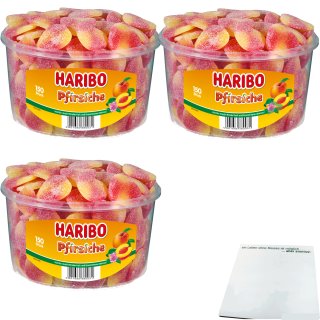 Haribo Pfirsiche Fruchtgummi gezuckert fruchtiger Genuss 450 Stück (3x1,35kg Dose) + usy Block