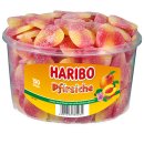 Haribo Pfirsiche Fruchtgummi gezuckert fruchtiger Genuss 450 Stück (3x1,35kg Dose) + usy Block