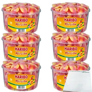Haribo Pfirsiche Fruchtgummi gezuckert fruchtiger Genuss 900 Stück (6x1,35kg Dose) + usy Block