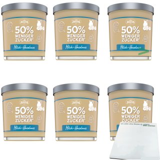 Zentis Milch-Halsenuss-Creme 50% weniger Zucker ohne Palmöl 6er Pack (6x200g) + usy Block