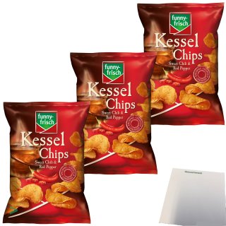 Funny-Frisch Kessel Chips Sweet Chili & Red Pepper 3er Pack (3x120g Beutel) + usy Block