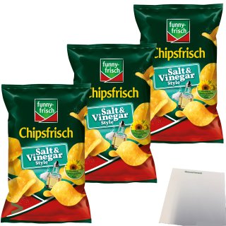 Funny Frisch Chipsfrisch Kartoffelchips Salt & Vinegar 3er Pack (3x150g Beutel) + usy Block