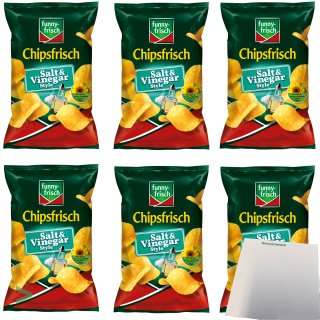 Funny Frisch Chipsfrisch Kartoffelchips Salt & Vinegar 6er Pack (6x150g Beutel) + usy Block