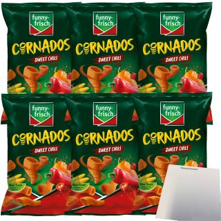 Funny Frisch Cornados Sweet Chili knuspriger Mais-Snack 6er Pack (6x80g Tüte) + usy Block