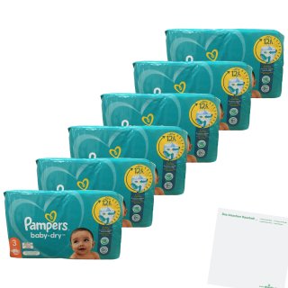 Pampers Baby Dry Windeln Gr.3, 6-10 kg 6er Pack (6x66Stk Packung) + usy Block