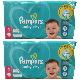 Pampers Baby Dry Windeln Gr.4, 9-14 kg 2er Pack (2x58Stk Packung)