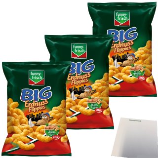 Funny Frisch Big Erdnuss Flippies Flips Knabberspaß 3er Pack (3x175g Beutel) + usy Block