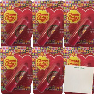 Chupa Chups Cherry Lippenbalsam Lippenpflege Lip Balm Kirsche (6er Pack) + usy Block