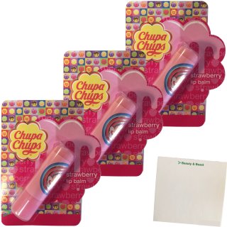 Chupa Chups Strawberry Lippenbalsam Lippenpflege Lip Balm Erdbeere (3er Pack) + usy Block
