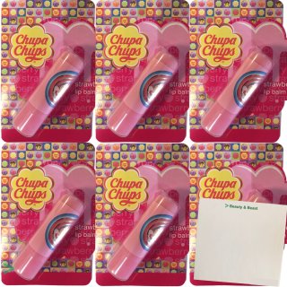 Chupa Chups Strawberry Lippenbalsam Lippenpflege Lip Balm Erdbeere (6er Pack) + usy Block