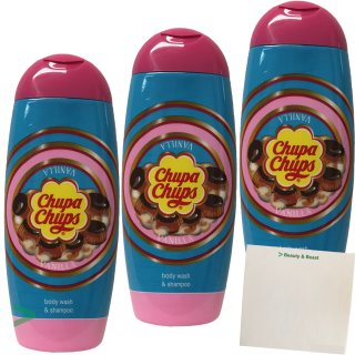 Chupa Chups 2in1 Duschgel und Shampoo Vanille Cookie 3er Pack (3x 250ml) + usy Block