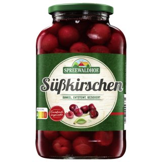 Spreewaldhof Süsskirschen dunkel ohne Stein gezuckert (370g Glas ATG)