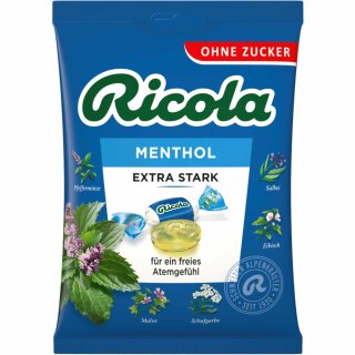 Ricola EXTRA STARK Menthol Aktiv-Frei ohne Zucker (75g Packung)