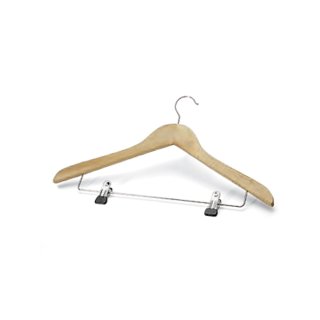 Coronet Konfektionsbügel aus Holz mit Metallsteg und Rockklammern (44cm)