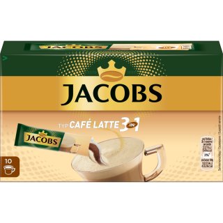 Jacobs löslicher Kaffee Café Latte 3in1 (10x125g Packung)