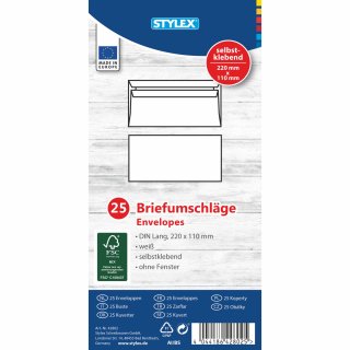 Stylex 42802 Briefumschläge ohne Fenster, DIN lang 25 Stück