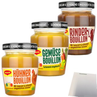 Maggi Eingekochte Bouillon Huhn Gemüse Rind für je 3,5l 3er Pack (3x160g Glas) + usy Block