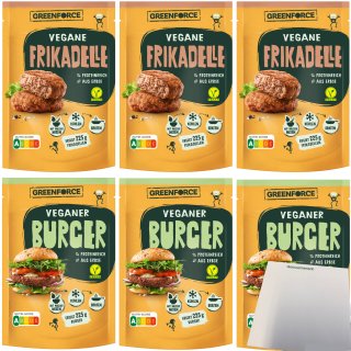 Greenforce Vegane Frikadellen und Burger Mix 6er Pack 3 je Sorte (6x75g Packung) + usy Block