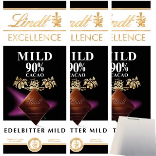 Lindt Excellence 90 % Cacao Edelbitter Schokolade 3er Pack (3x100g Tafel) + usy Block
