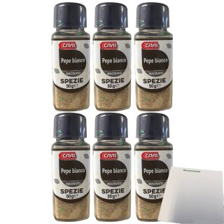 REBECCHI Pepe Bianco - Weißer Pfeffer, gemahlen 6er Pack (6x50g Streuer) + usy Block