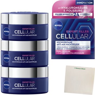 Nivea Visage Expert Filler Cellular Hochwirksame Anti-Age Nachtcreme 3er Pack (3x50ml Dose) + usy Block