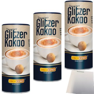 Decocino´s Glitzer Kakao Gold zum Dekorieren von Backwaren Desserts 3er Pack (3x100g Streuer) + usy Block