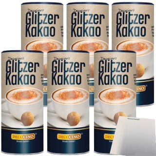Decocino´s Glitzer Kakao Gold zum Dekorieren von Backwaren Desserts 6er Pack (6x100g Streuer) + usy Block