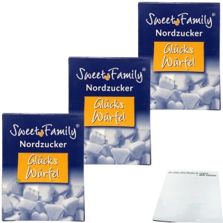 Nordzucker Sweet Family Glücks-Würfel Würfelzucker in dekorativen Formen 3er Pack (3x500g) + usy Block