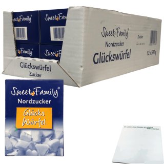 Nordzucker Sweet Family Glücks-Würfel Würfelzucker in dekorativen Formen 12er VPE (12x500g) + usy Block
