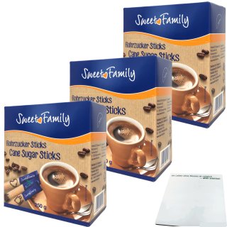 Nordzucker Sweet Family Rohrzucker Sticks brauner Rohrzucker 3er Pack (3x250g Packung) + usy Block