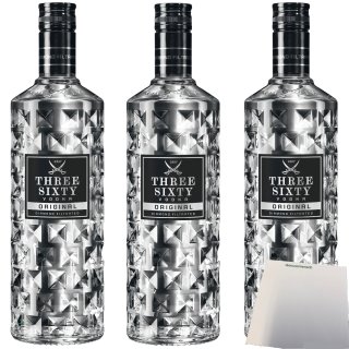 Three Sixty Vodka 37,5% vol. 3er Pack (3x0,7L) + usy Block