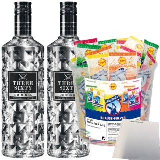 Three Sixty Vodka 37,5% vol. (2x0,7L) + 100 Stück Ahoj-Brause für brause Shot + usy Block