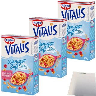 Dr. Oetker Vitalis weniger Süß Knusper Himbeere Müsli 3er Pack (3x425g Packung) + usy Block