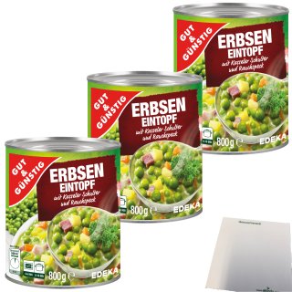 Gut&Günstig Erbseneintopf mit Kasseler und Rauchspeck 3er Pack (3x800g)  + usy Block