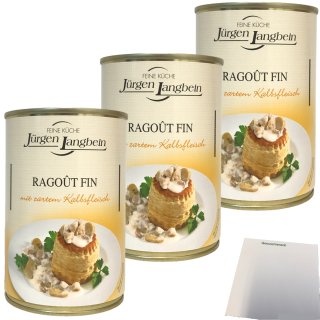 Jürgen Langbein Ragout Fin mit zartem Kalbsfleisch 3er Pack (3x400g Dose) + usy Block