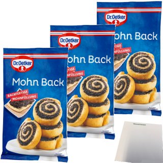 Dr. Oetker Mohn Back Backfertige Mohnfüllung aus fein gemahlenem Blaumohn 3er Pack (3x250g Packung) + usy Block
