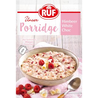 RUF Porridge Himbeer White Choc, fruchtiges, gesundes Frühstück mit gefriergetrockneten Himbeerstückchen, im praktischen Portionsbeutel, 1 x 65g Beutel